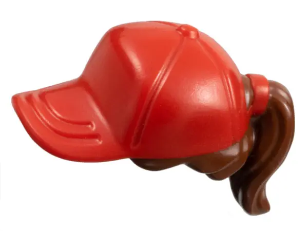 Reddish Brown Minifigure, Hair Combo, Hair with Hat, Ponytail with Molded Red Ball Cap Pattern