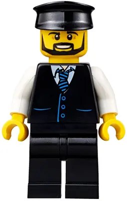 Limousine Driver - Black Vest with Blue Striped Tie, Black Legs, Black Hat, Black Beard