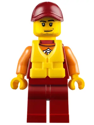 Coast Guard City - Lifeguard, Dark Red Cap with Smirk and Life Jacket