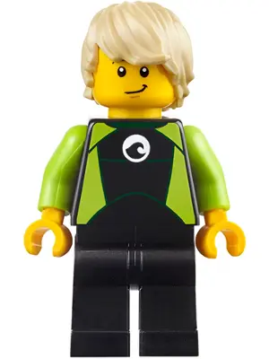 Coast Guard City - Surfer in Black and Lime Wetsuit, Tan Wavy Hair