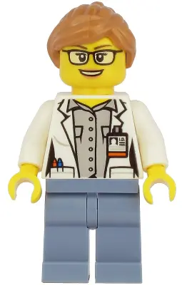 Ocean Researcher - Female, White Jacket, Sand Blue Legs, Glasses, Medium Nougat Hair
