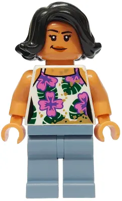 Sammy Gutierrez - White Sleeveless Shirt with Flowers, Leaves and Dirt Stains, Sand Blue Legs