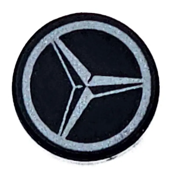 Black Tile, Round 1 x 1 with Dark Silver Mercedes-AMG Logo Pattern