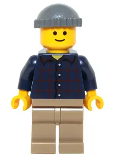 Plaid Button Shirt, Dark Tan Legs, Dark Bluish Gray Knit Cap, Standard Grin (Pool Player)