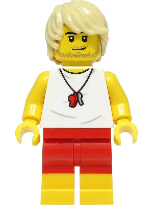 Beach Lifeguard - Male, White Shirt, Red Shorts, Tan Hair