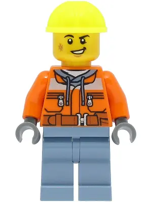 Train Worker - Male, Orange Safety Jacket, Sand Blue Legs, Neon Yellow Construction Helmet