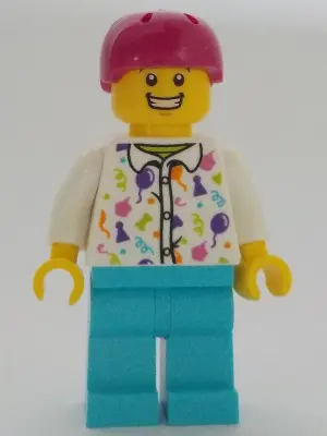 Man - White Party Shirt, Medium Azure Legs, Magenta Helmet